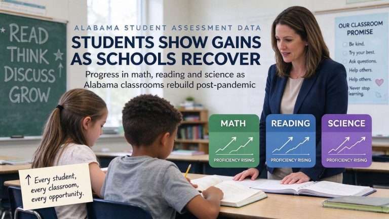 Illustration for the news story: Alabama Students Show Gains on Standardized Tests as Schools Recover From Pandemic