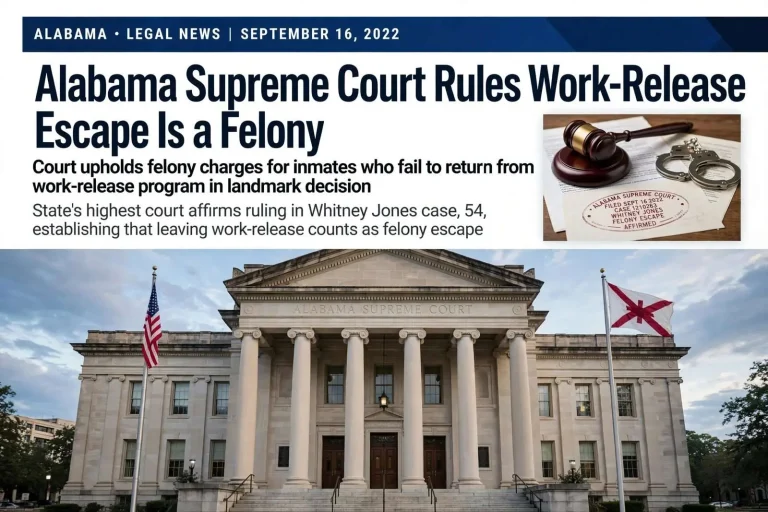 Illustration for the news story: Alabama Supreme Court Rules Work-Release Escape Is a Felony