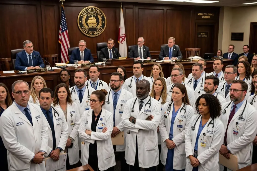 Illustration for the news story: AltaPointe Doctors Push Back as Mobile Council Weighs $200,000 Funding Shift