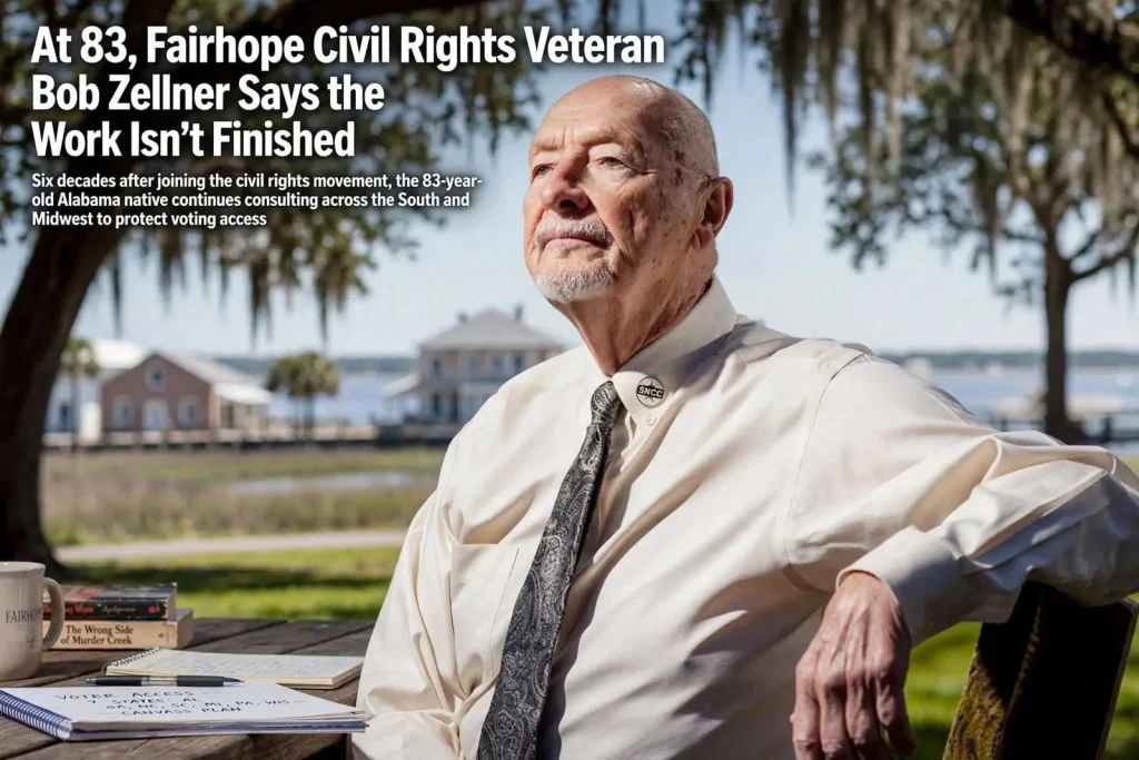 Illustration for the news story: At 83, Fairhope Civil Rights Veteran Bob Zellner Says the Work Isn’t Finished