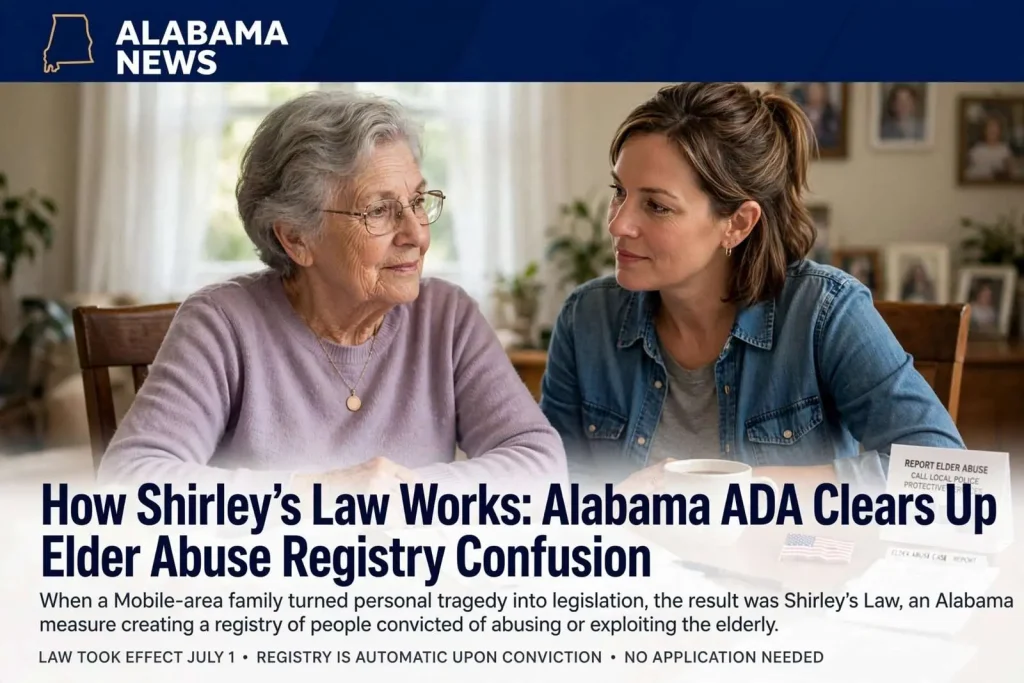 Illustration for the news story: How Shirley’s Law Works: Alabama ADA Clears Up Elder Abuse Registry Confusion