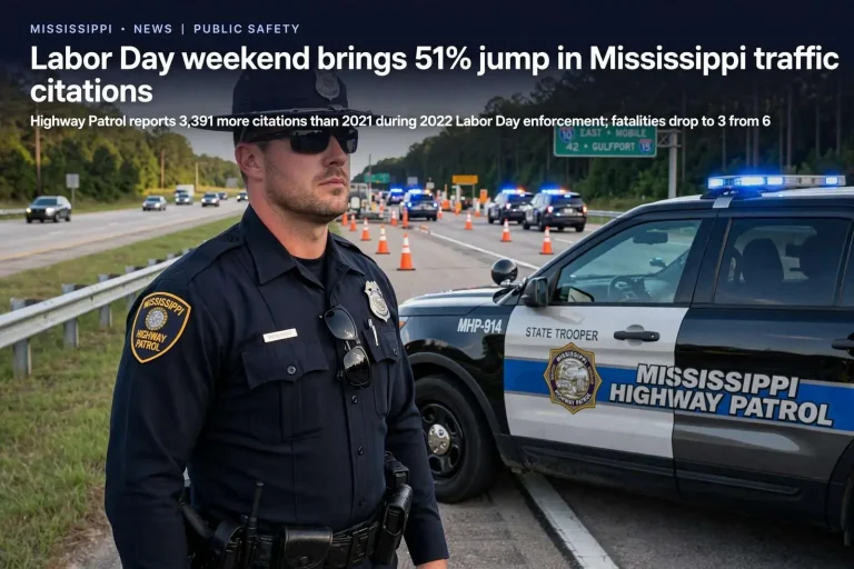 Illustration for the news story: Labor Day weekend brings 51% jump in Mississippi traffic citations