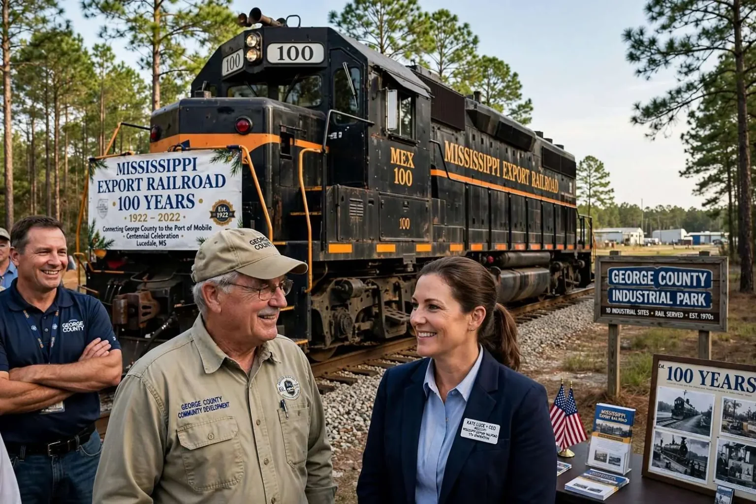 Illustration for the news story: Mississippi Export Railroad marks 100 years connecting George County to the Port of Mobile