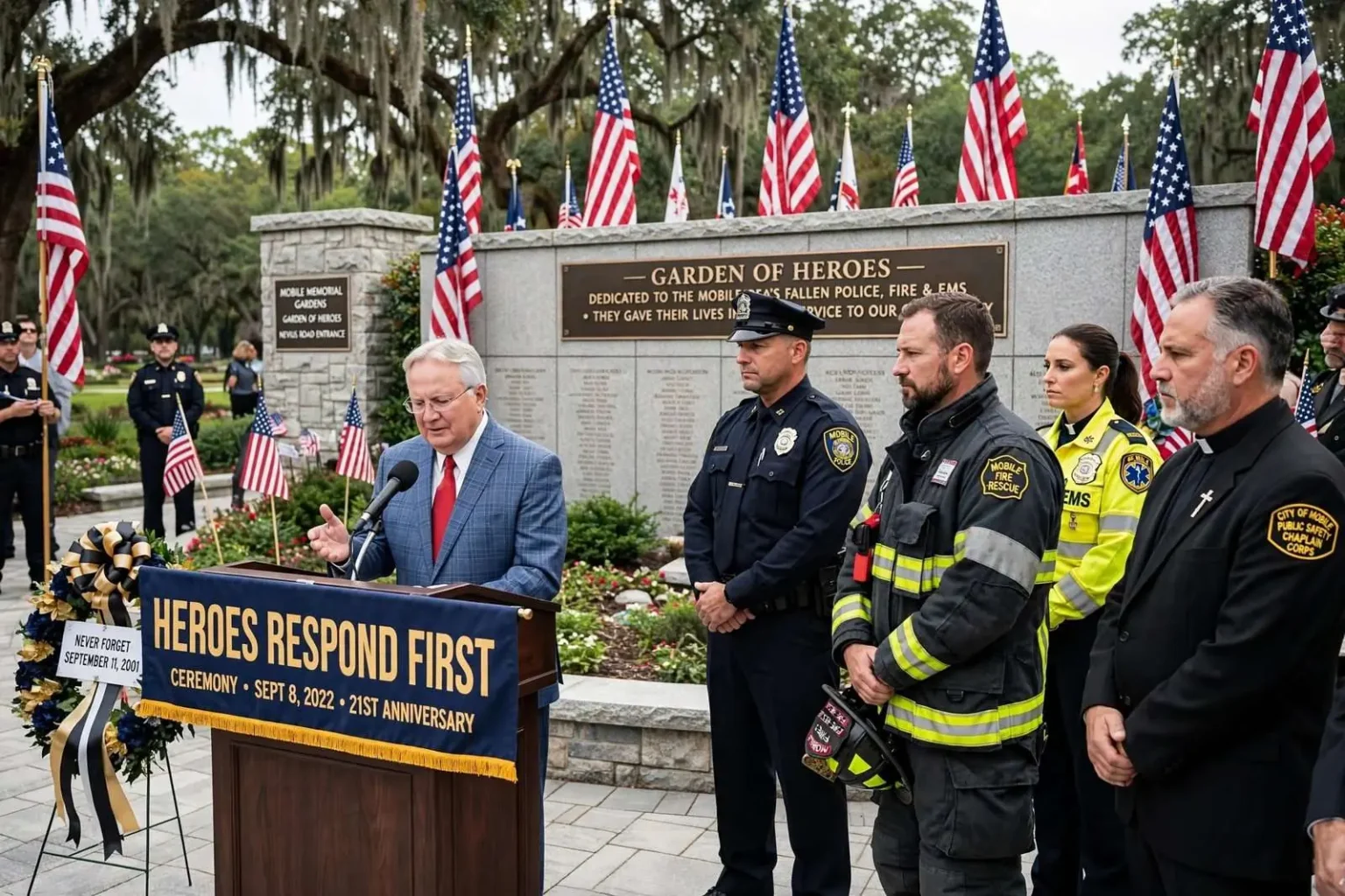 Illustration for the news story: Mobile Marks 21 Years Since 9/11 With ‘Heroes Respond First’ Ceremony