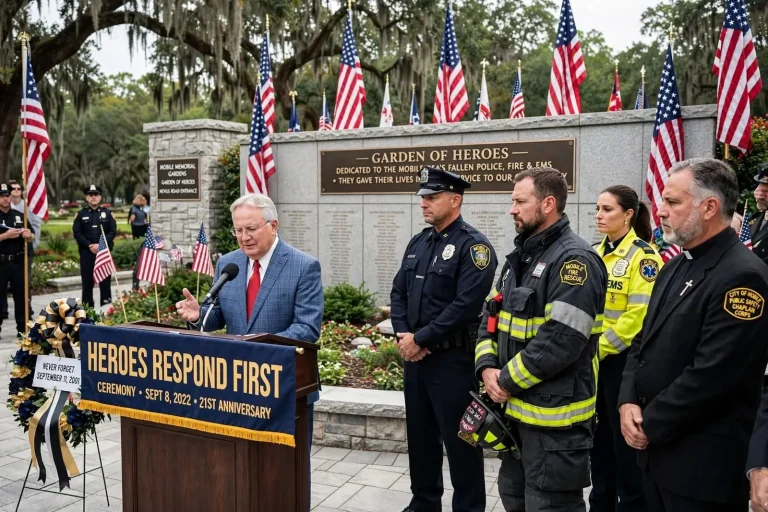 Illustration for the news story: Mobile Marks 21 Years Since 9/11 With ‘Heroes Respond First’ Ceremony