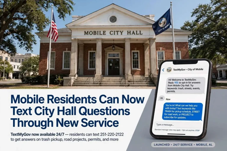 Illustration for the news story: Mobile Residents Can Now Text City Hall Questions Through New Service