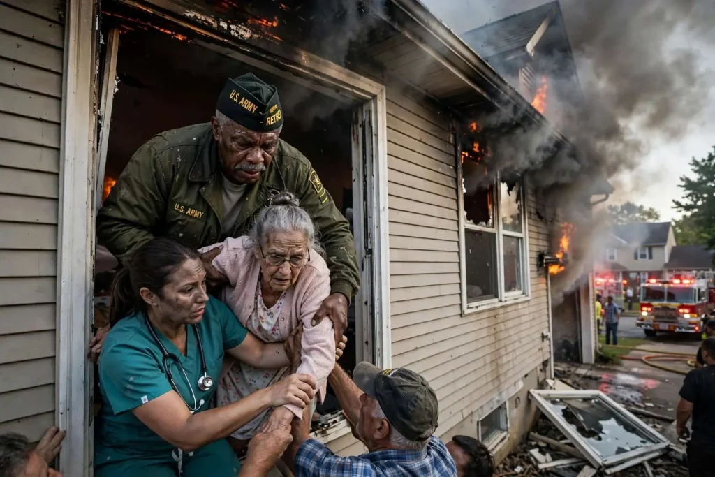 Illustration for the news story: Retired Soldier Pulls Elderly Enterprise Woman and Caregiver From Burning Home, Fire Chief Says