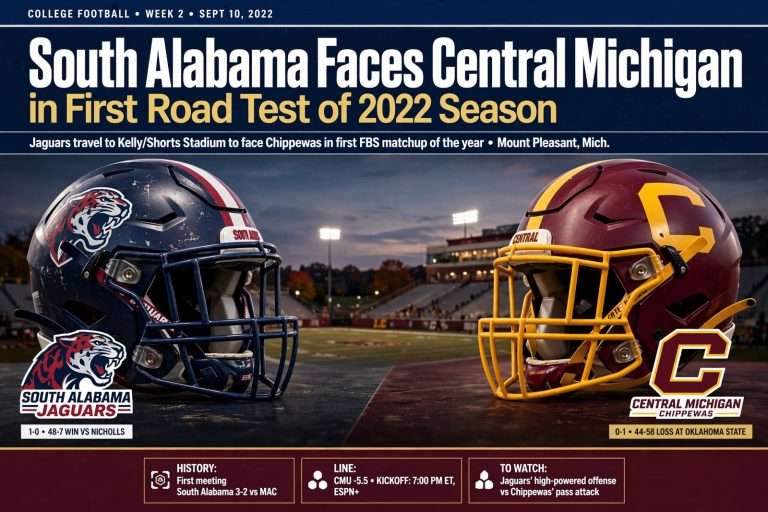 Illustration for the news story: South Alabama Faces Central Michigan in First Road Test of 2022 Season