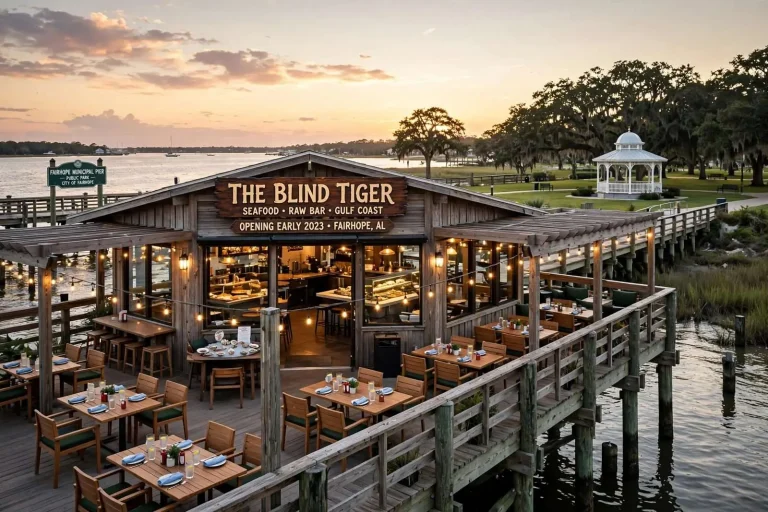 Illustration for the news story: The Blind Tiger Restaurant Coming to Fairhope Municipal Pier in Early 2023