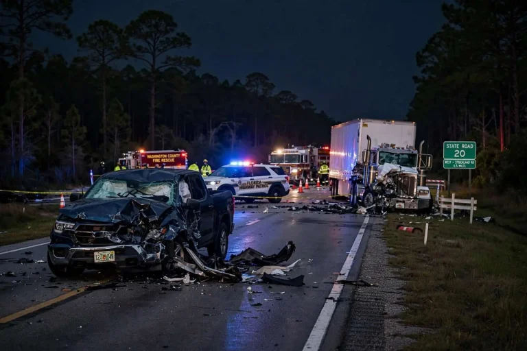 Illustration for the news story: 18-year-old seriously hurt in head-on crash with tractor-trailer in Washington County, Florida