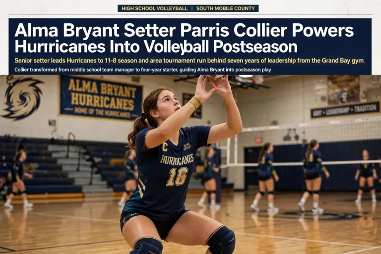 Illustration for the news story: Alma Bryant Setter Parris Collier Powers Hurricanes Into Volleyball Postseason