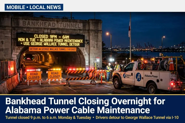 Illustration for the news story: Bankhead Tunnel Closing Overnight for Alabama Power Cable Maintenance