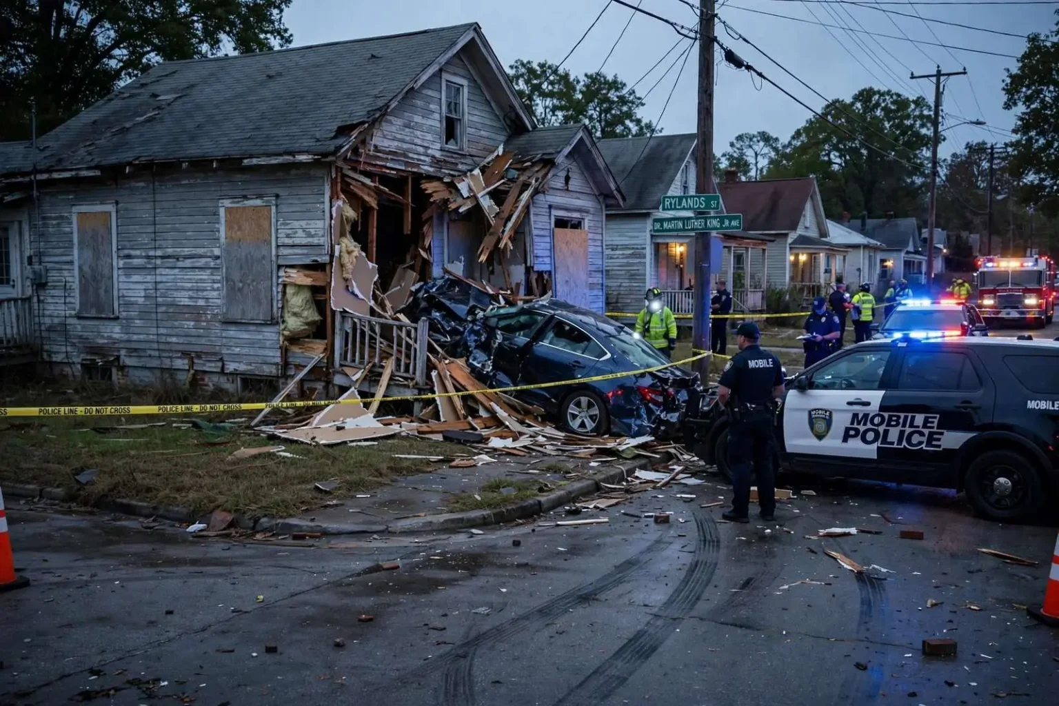 Illustration for the news story: Car Slams Into Vacant Home Off Rylands Street After Mobile Police Chase