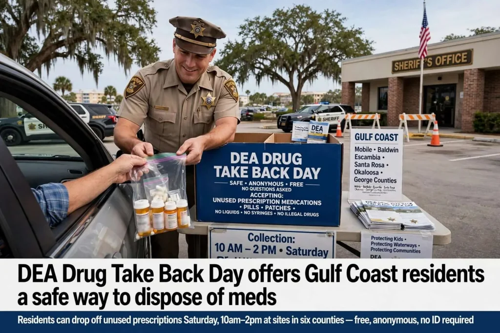 Illustration for the news story: DEA Drug Take Back Day offers Gulf Coast residents a safe way to dispose of meds