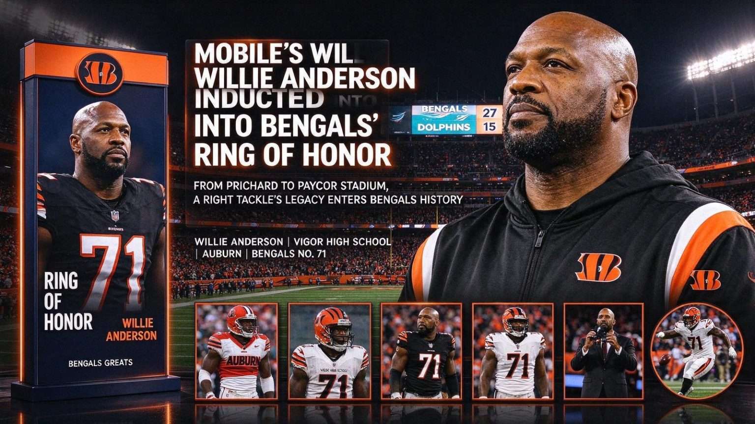 Illustration for the news story: Mobile’s Willie Anderson Inducted Into Bengals’ Ring of Honor