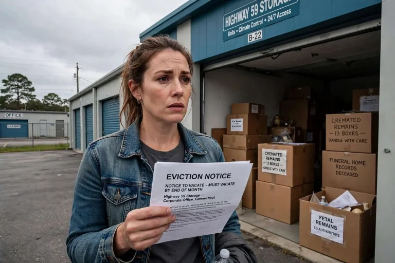 Illustration for the news story: Robertsdale Woman Who Uncovered Cremated Remains, Fetus in Storage Unit Now Facing Eviction