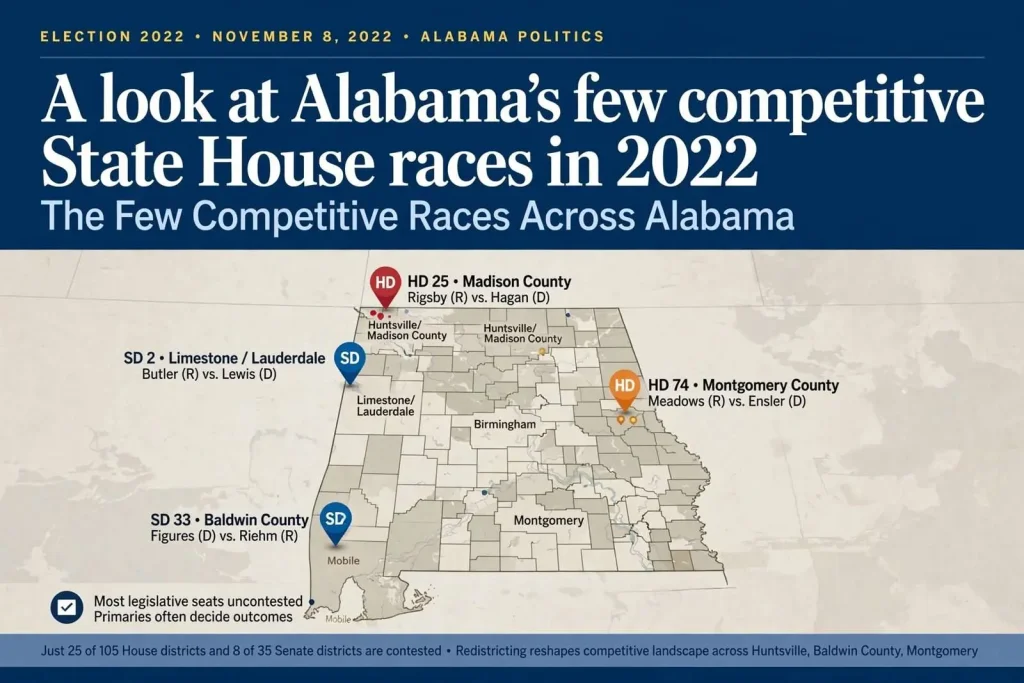Illustration for the news story: A look at Alabama’s few competitive State House races in 2022