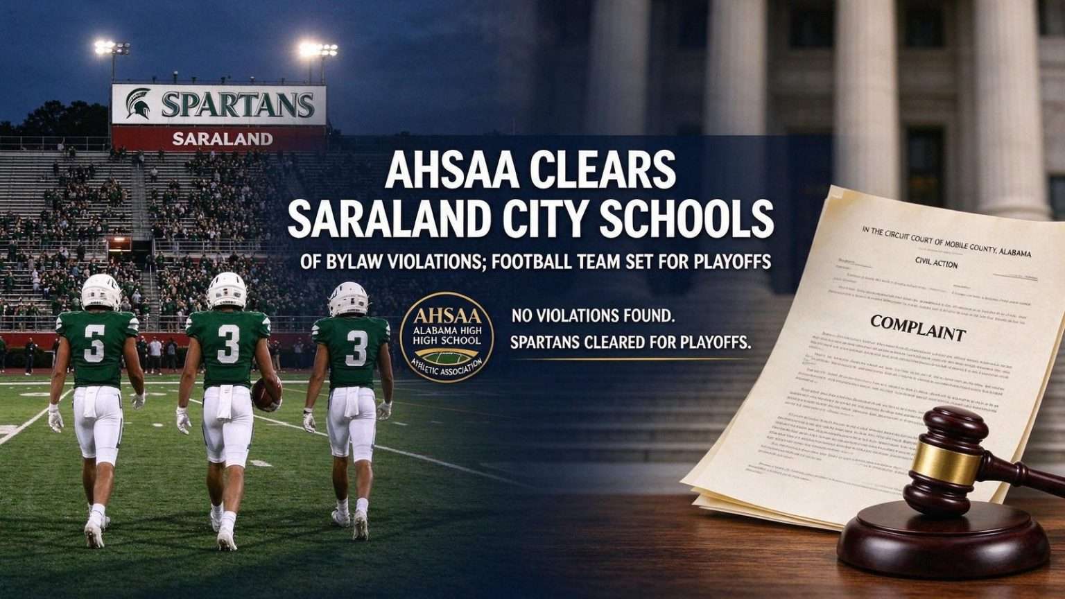 Illustration for the news story: AHSAA Clears Saraland City Schools of Bylaw Violations; Football Team Set for Playoffs