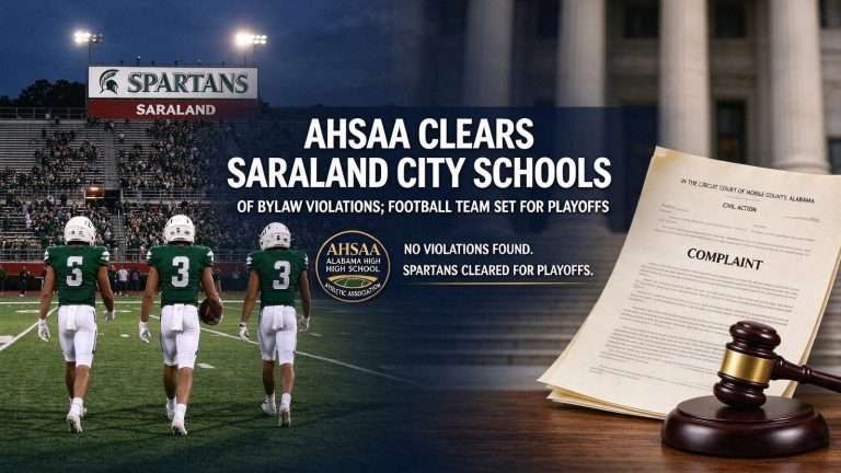 Illustration for the news story: AHSAA Clears Saraland City Schools of Bylaw Violations; Football Team Set for Playoffs