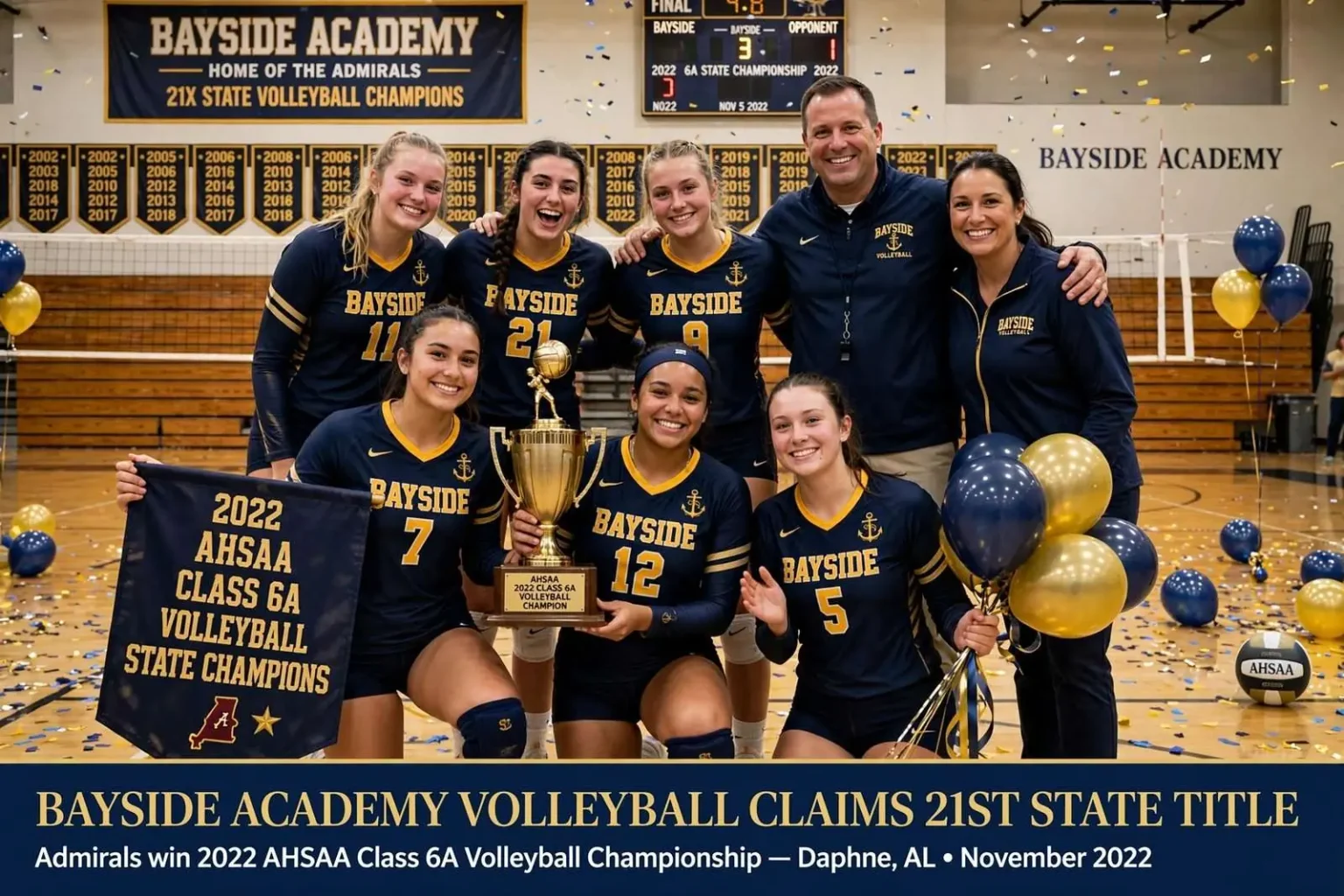 Illustration for the news story: Bayside Academy Volleyball Claims 21st State Title, Wins 2022 6A Championship