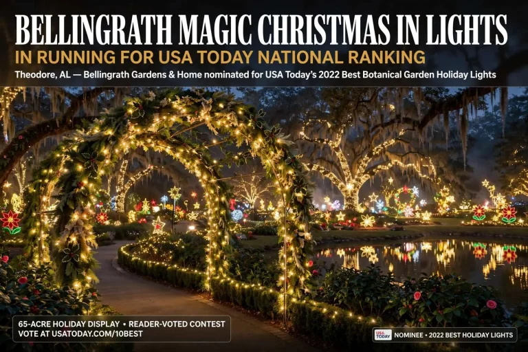 Illustration for the news story: Bellingrath Magic Christmas in Lights in Running for USA Today National Ranking