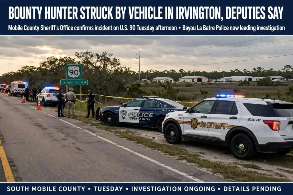 Illustration for the news story: Bounty Hunter Struck by Vehicle in Irvington, Deputies Say