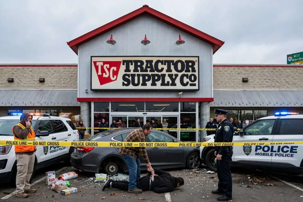 Illustration for the news story: Customers detain suspected shoplifter as shots fired outside Tillmans Corner Tractor Supply