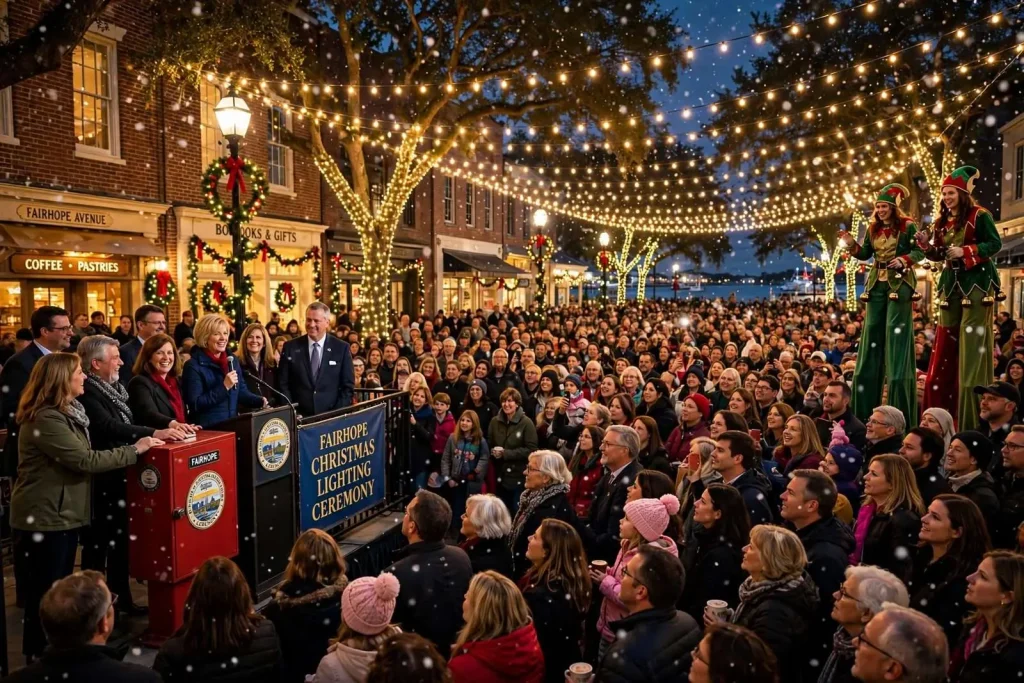 Illustration for the news story: Fairhope Kicks Off the Holidays as Downtown Christmas Lights Draw Record Crowd