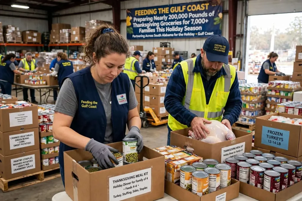 Illustration for the news story: Gulf Coast Food Bank Preparing Nearly 200,000 Pounds of Thanksgiving Groceries
