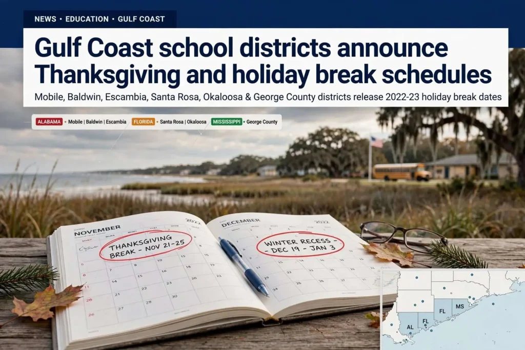 Illustration for the news story: Gulf Coast school districts announce Thanksgiving and holiday break schedules