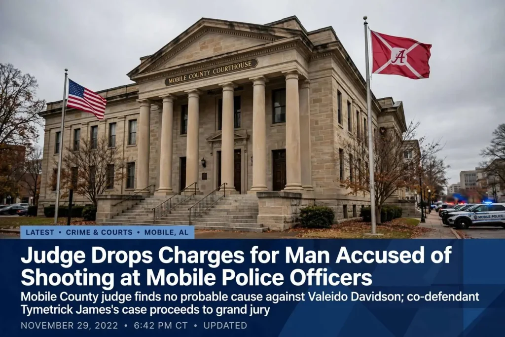 Illustration for the news story: Judge Drops Charges for Man Accused of Shooting at Mobile Police Officers