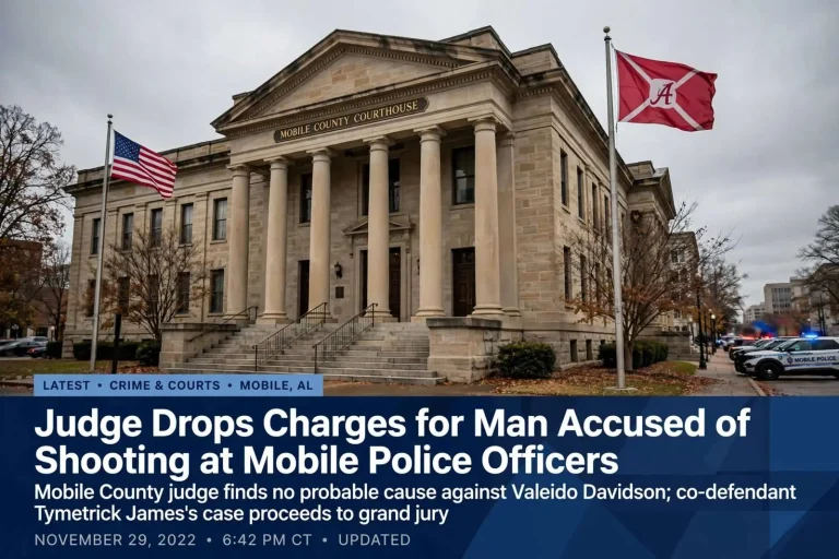Illustration for the news story: Judge Drops Charges for Man Accused of Shooting at Mobile Police Officers
