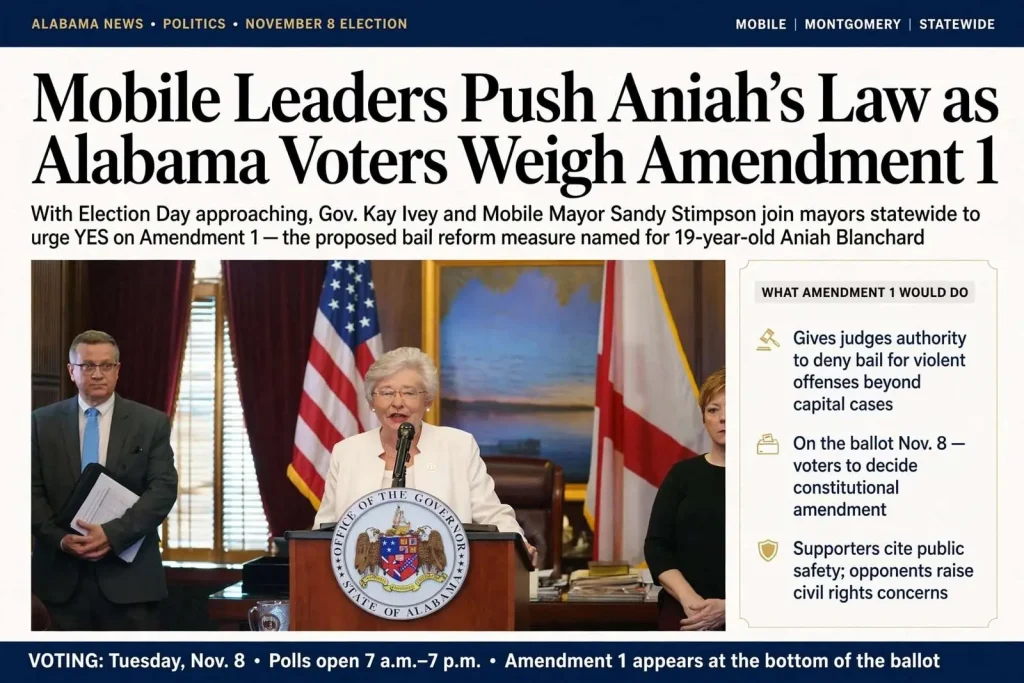 Illustration for the news story: Mobile Leaders Push Aniah’s Law as Alabama Voters Weigh Amendment 1