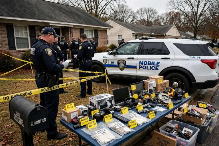 Illustration for the news story: Mobile Police Say Man Arrested After Storage Unit Burglary Probe Turns Up Stolen Goods, Drugs