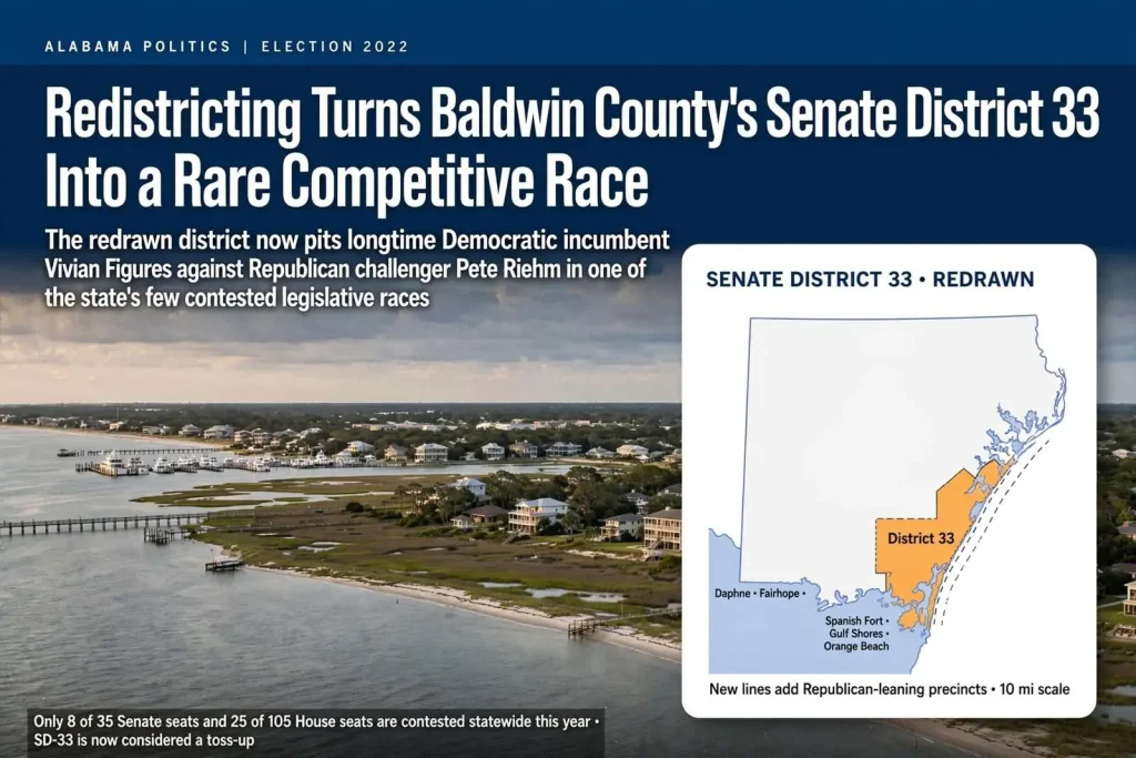 Illustration for the news story: Redistricting Turns Baldwin County’s Senate District 33 Into a Rare Competitive Race