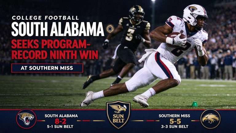 Illustration for the news story: South Alabama Seeks Program-Record Ninth Win at Southern Miss
