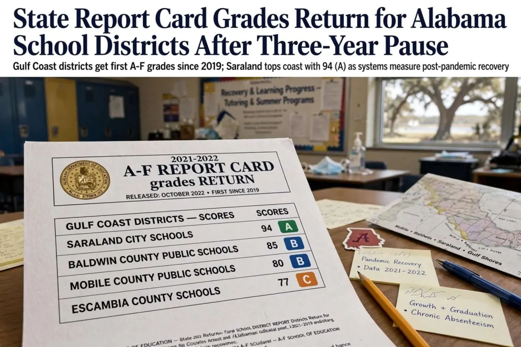 Illustration for the news story: State Report Card Grades Return for Alabama School Districts After Three-Year Pause
