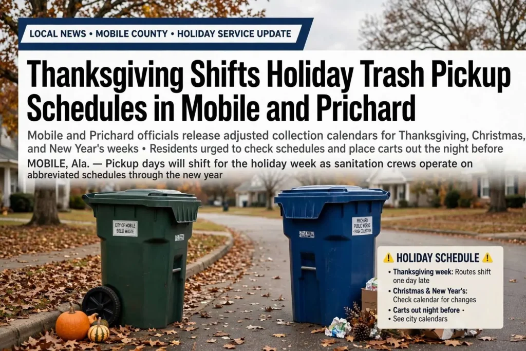 Illustration for the news story: Thanksgiving Shifts Holiday Trash Pickup Schedules in Mobile and Prichard