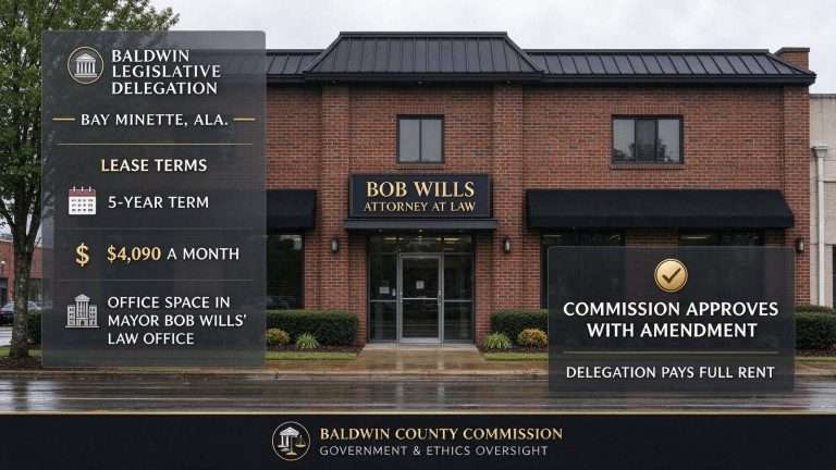 Illustration for the news story: Baldwin Legislative Delegation to Lease Office Space in Bay Minette Mayor Bob Wills’ Law Office
