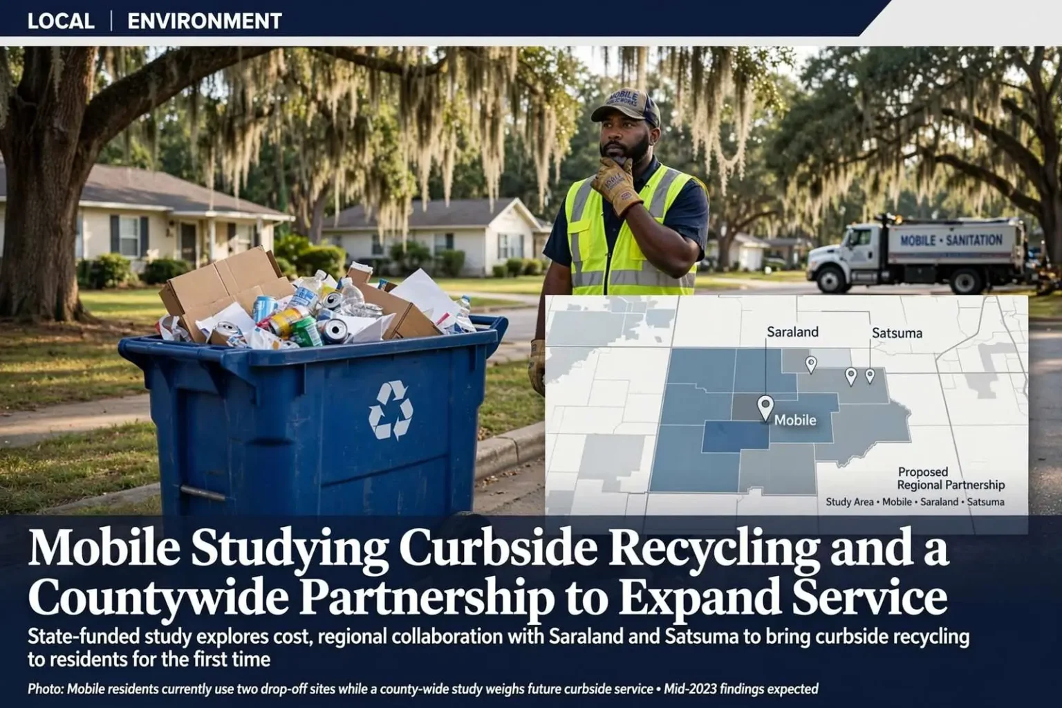 Illustration for the news story: Mobile Studying Curbside Recycling and a Countywide Partnership to Expand Service