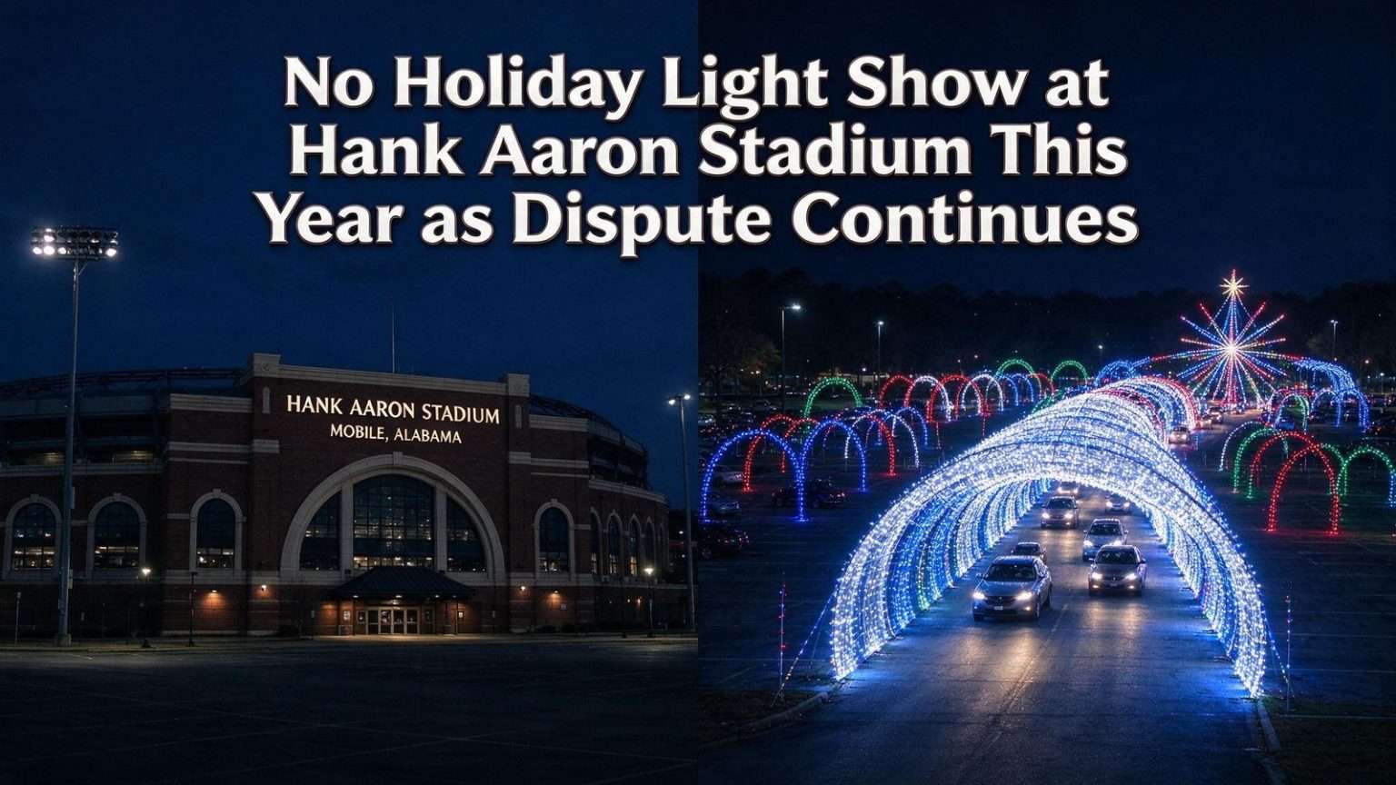 Illustration for the news story: No Holiday Light Show at Hank Aaron Stadium This Year as Dispute Continues