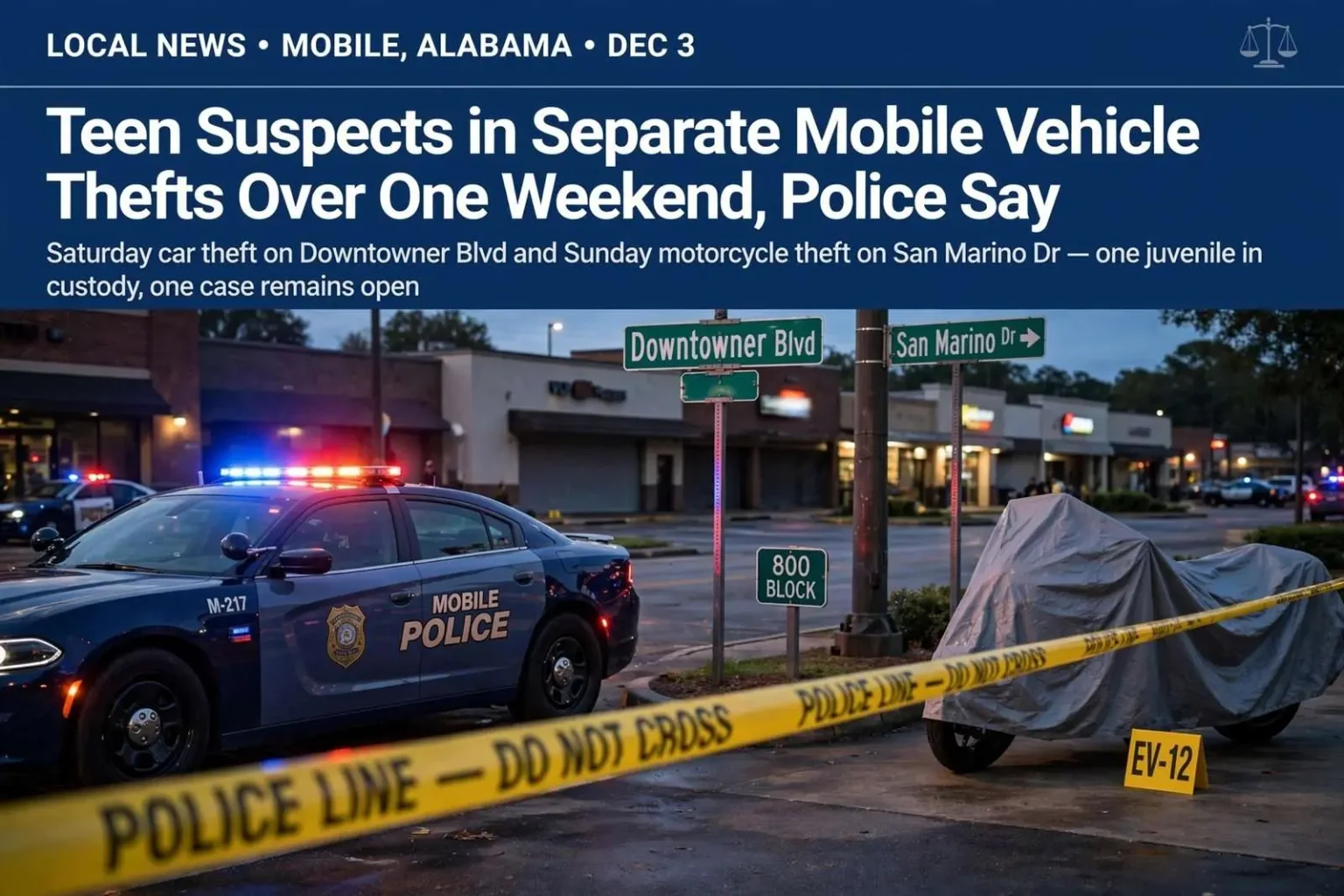 Illustration for the news story: Teen Suspects in Separate Mobile Vehicle Thefts Over One Weekend, Police Say