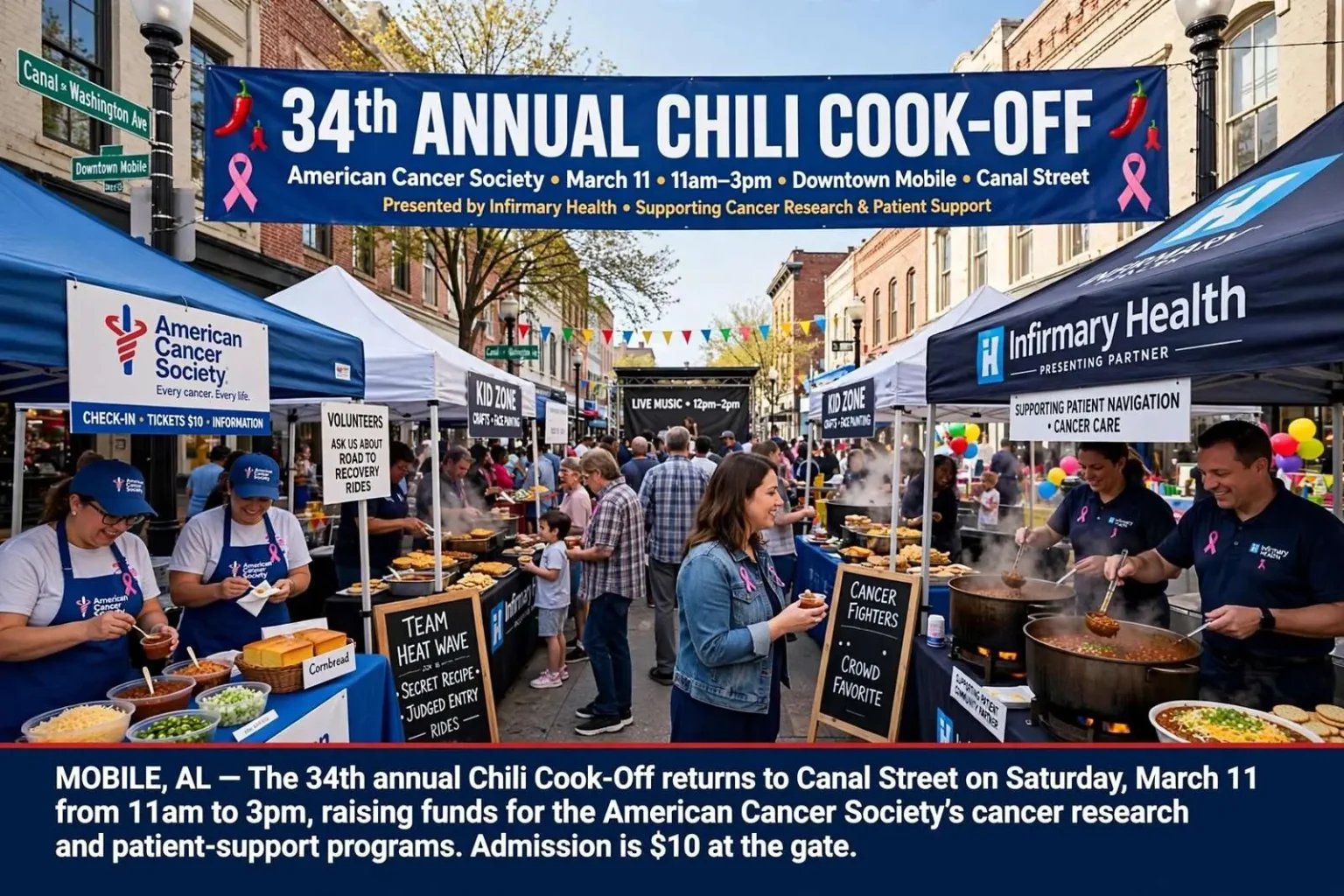 Illustration for the news story: American Cancer Society Brings 34th Annual Chili Cook-Off Back to Downtown Mobile’s Canal Street