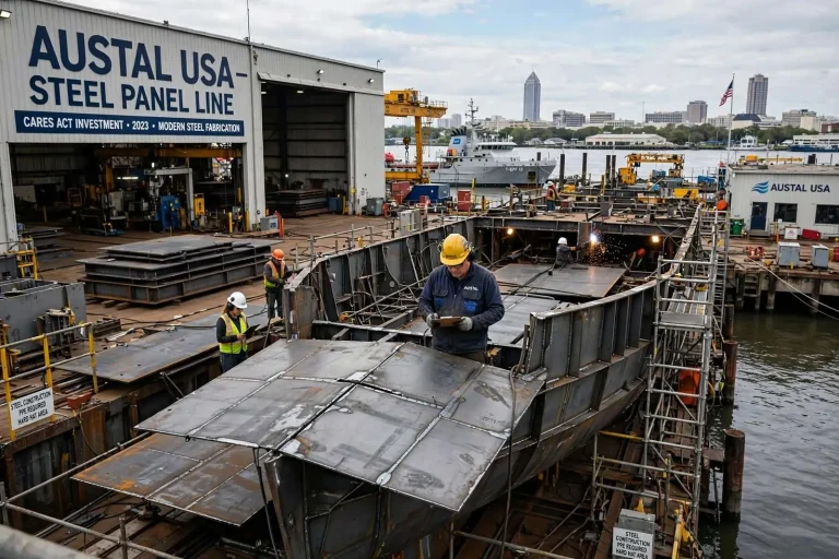 Illustration for the news story: Austal USA’s Steel Pivot: How Diversification May Have Saved Hundreds of Mobile Shipyard Jobs