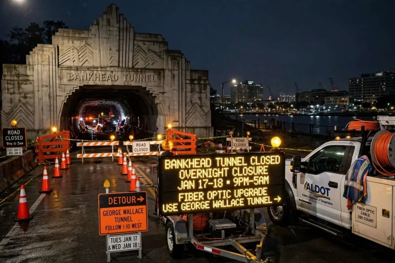 Illustration for the news story: Bankhead Tunnel to Close Two Nights for Fiber Optic Upgrades: ALDOT