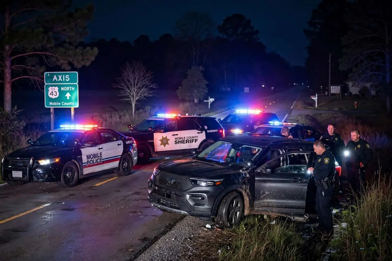 Illustration for the news story: Burglary Suspect Leads Mobile Police on 24-Mile Chase That Ends in Axis