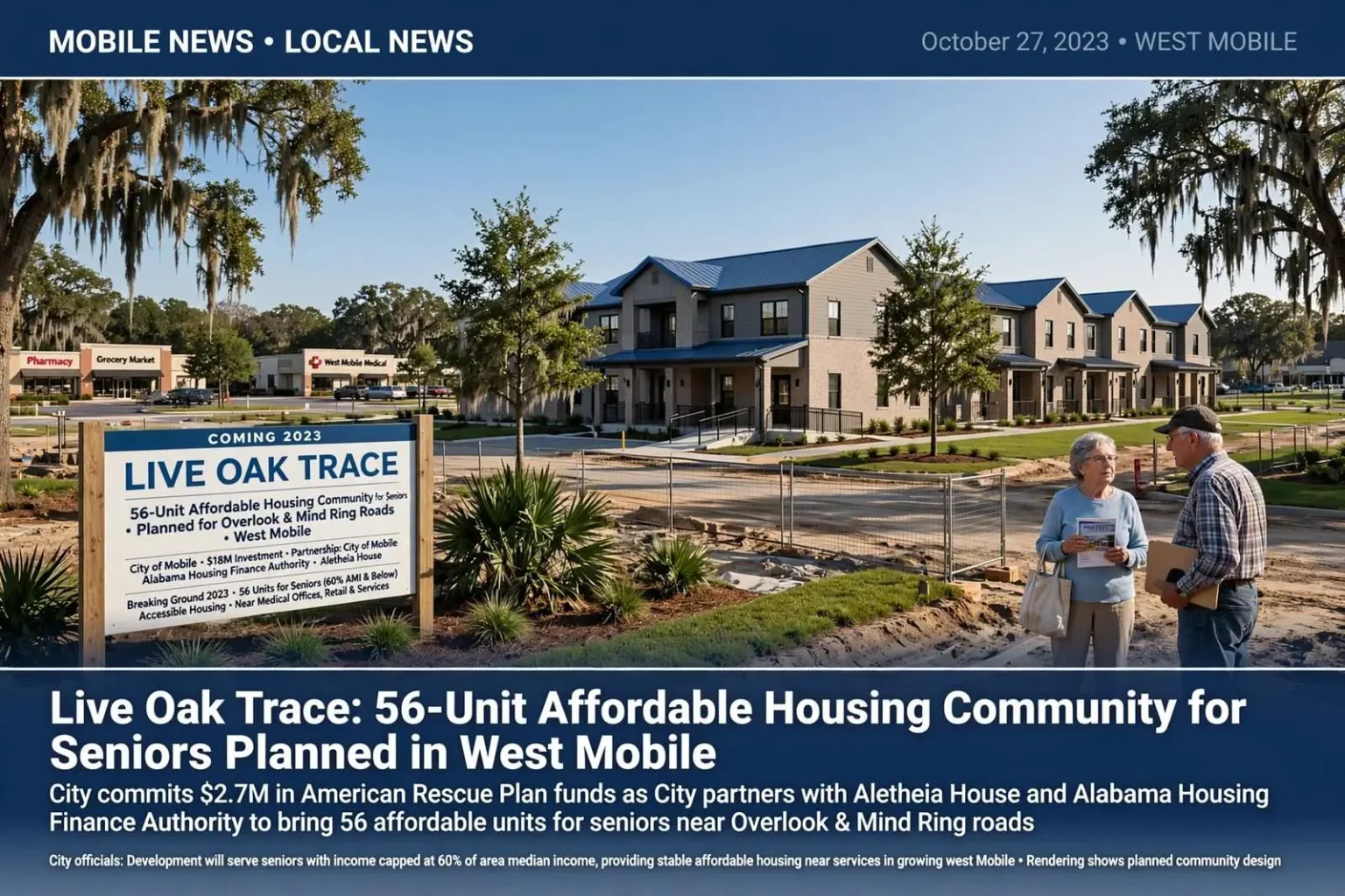 Illustration for the news story: Live Oak Trace: 56-Unit Affordable Housing Community for Seniors Planned in West Mobile