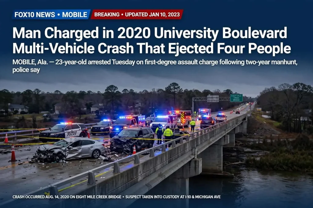 Illustration for the news story: Man Charged in 2020 University Boulevard Multi-Vehicle Crash That Ejected Four People