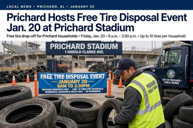 Illustration for the news story: Prichard Hosts Free Tire Disposal Event Jan. 20 at Prichard Stadium