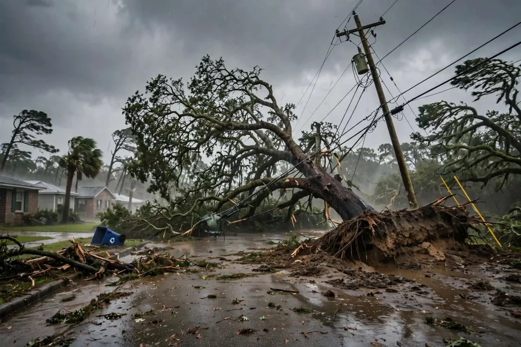 Illustration for the news story: Strong winds could knock out power across the Gulf Coast